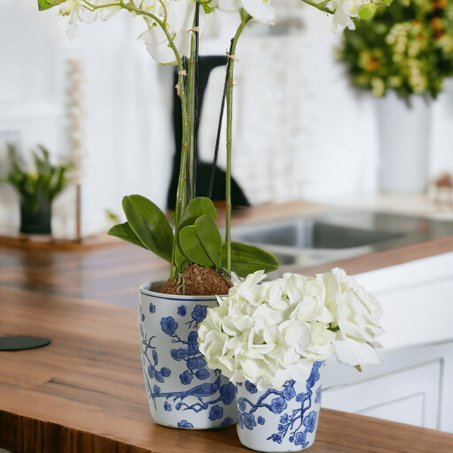 Chinoiserie Blue & White Porcelain Vases - Hand-Painted
