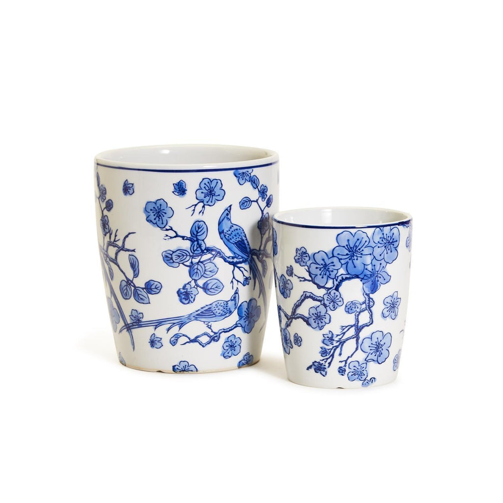 Chinoiserie Blue & White Porcelain Vases - Hand-Painted