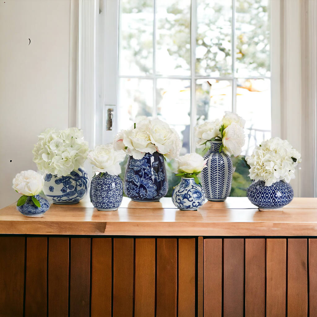 Samira Blue Chinoiserie Porcelain Vases - Hand-Painted