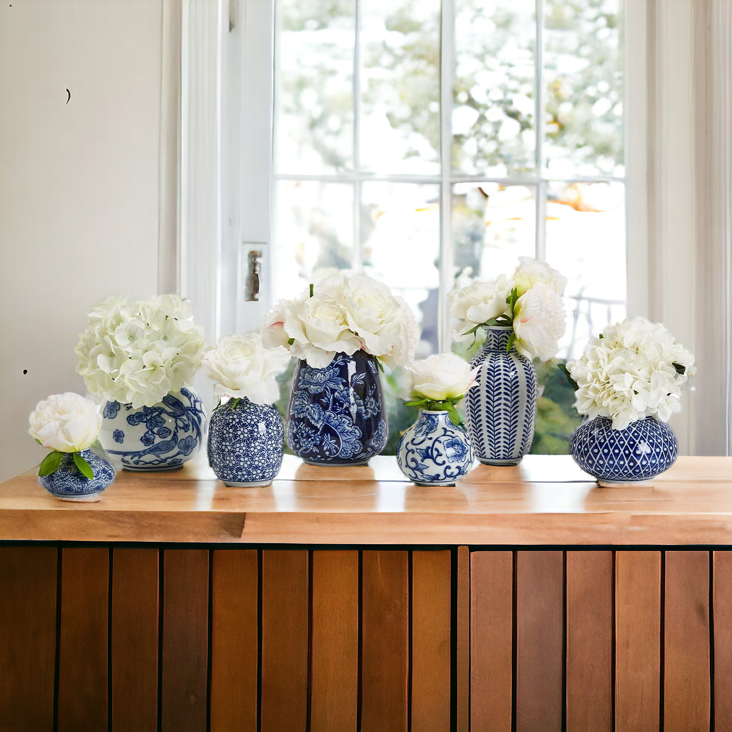 Samira Blue Chinoiserie Porcelain Vases - Hand-Painted