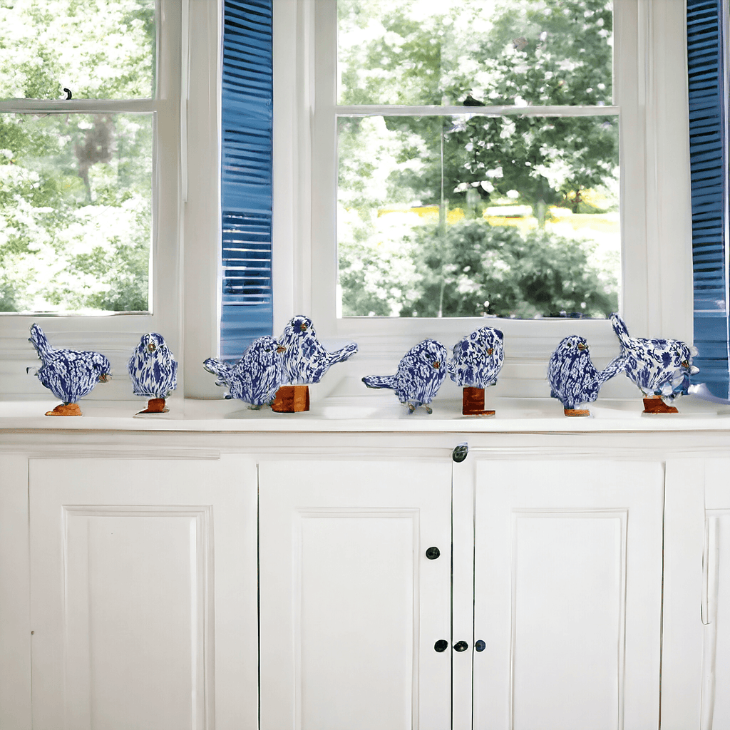 Chinoiserie Bird Figurines with Blue Floral Pattern