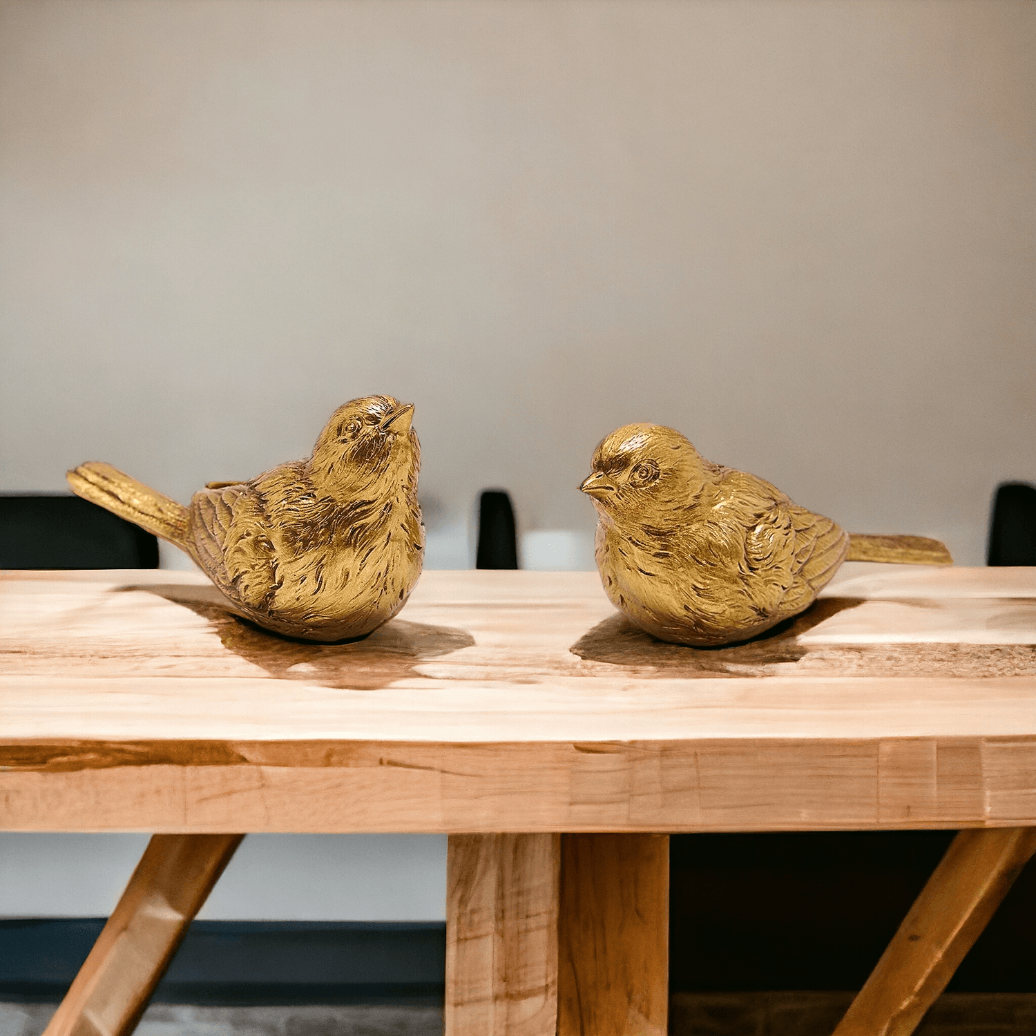 Golden Bird Decorative Figurine Set - Hand-Sculpted Resin