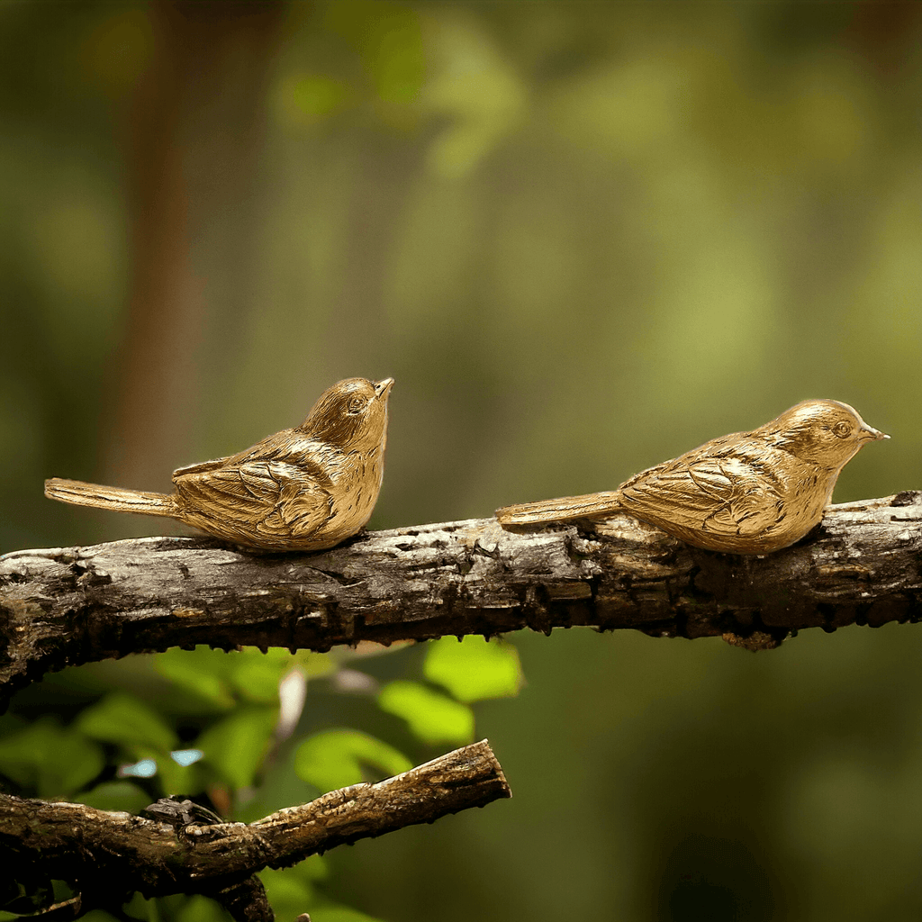 Golden Bird Decorative Figurine Set - Hand-Sculpted Resin