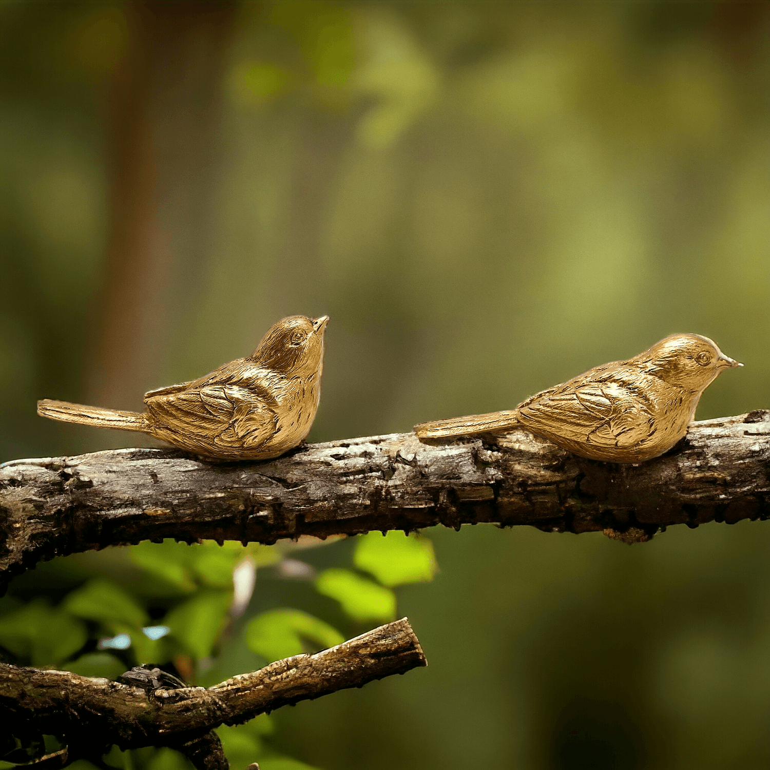 Golden Bird Decorative Figurine Set - Hand-Sculpted Resin