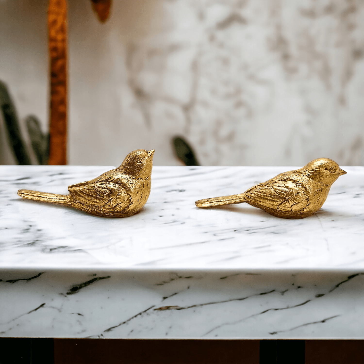 Golden Bird Decorative Figurine Set - Hand-Sculpted Resin