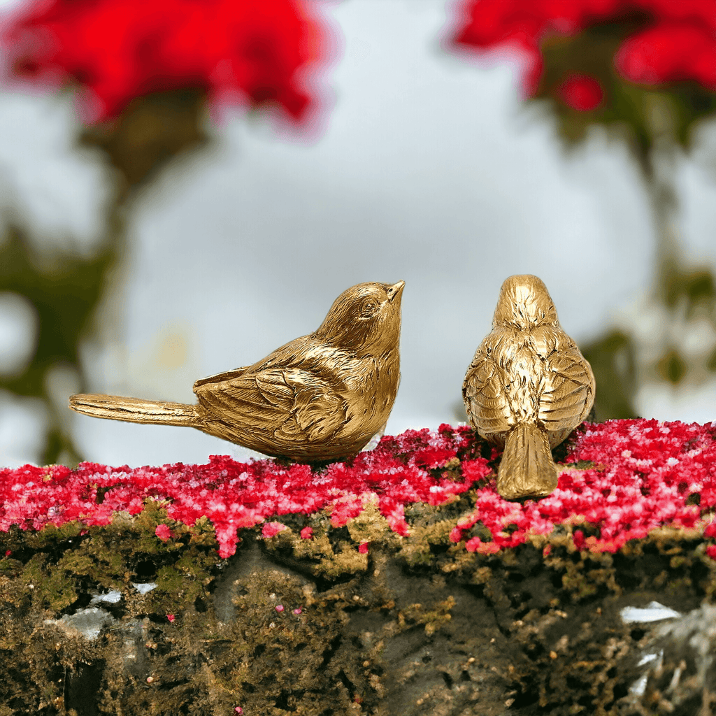 Golden Bird Decorative Figurine Set - Hand-Sculpted Resin