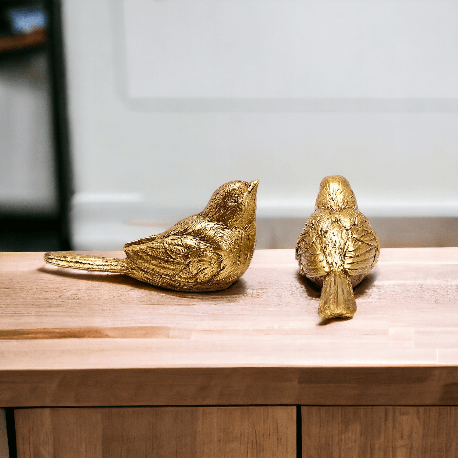 Golden Bird Decorative Figurine Set - Hand-Sculpted Resin