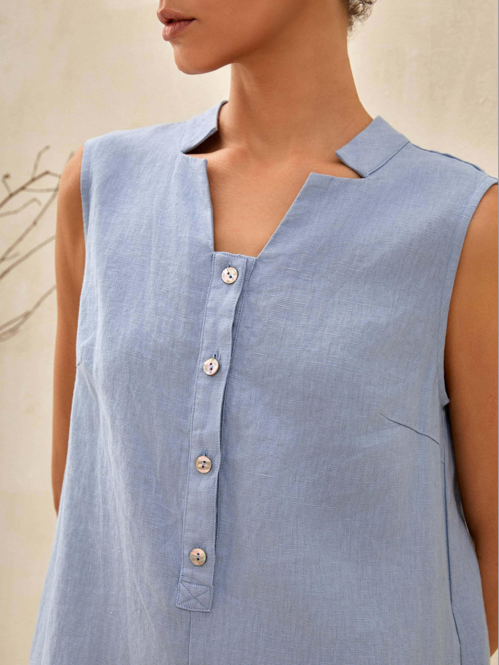 TAYLOR 100% Linen Sleeveless Button-Front Maxi Dress with High Slit