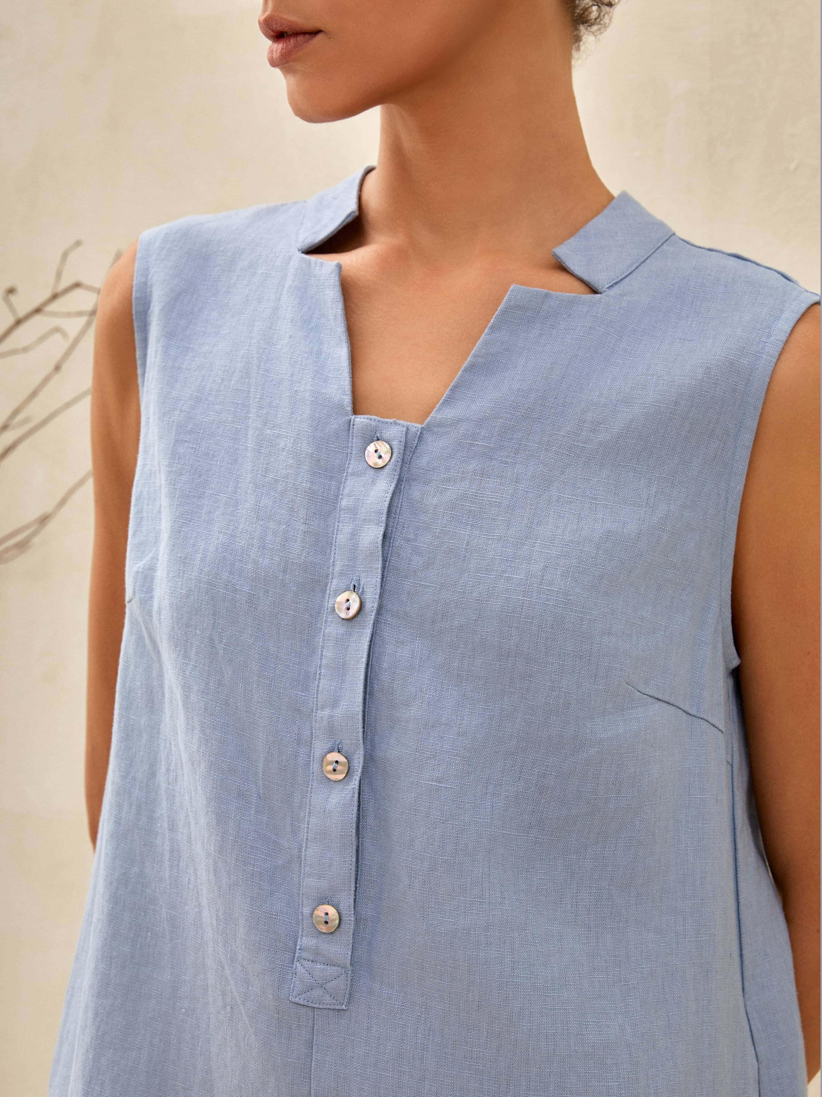 TAYLOR 100% Linen Sleeveless Button-Front Maxi Dress with High Slit