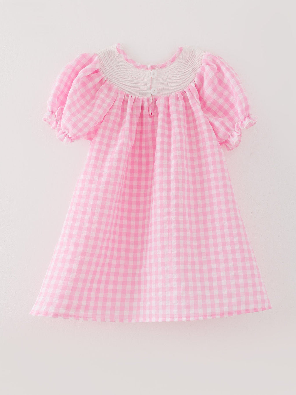 Girls Pink Farm Smocked Embroidered Dress - 100% Cotton Holiday Dress