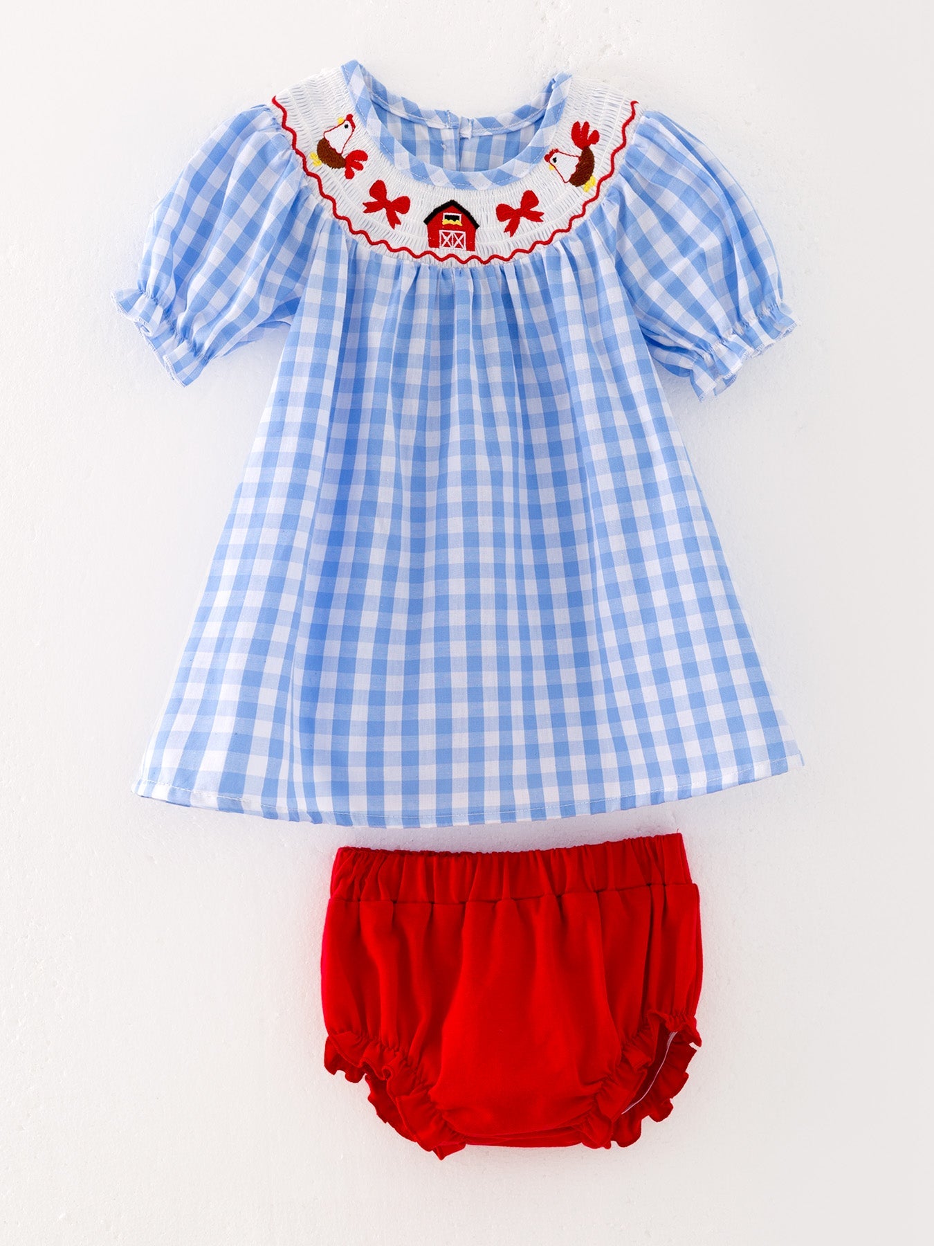Farm Smocking Embroidered Girls Outfit - 100% Cotton