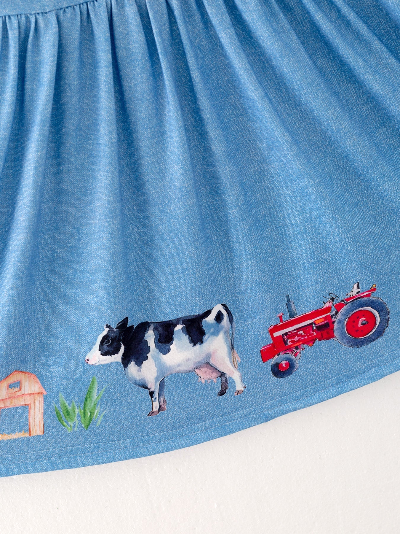 Girls Blue Farm Short Sleeve Dress - Cotton Blend Summer Dress