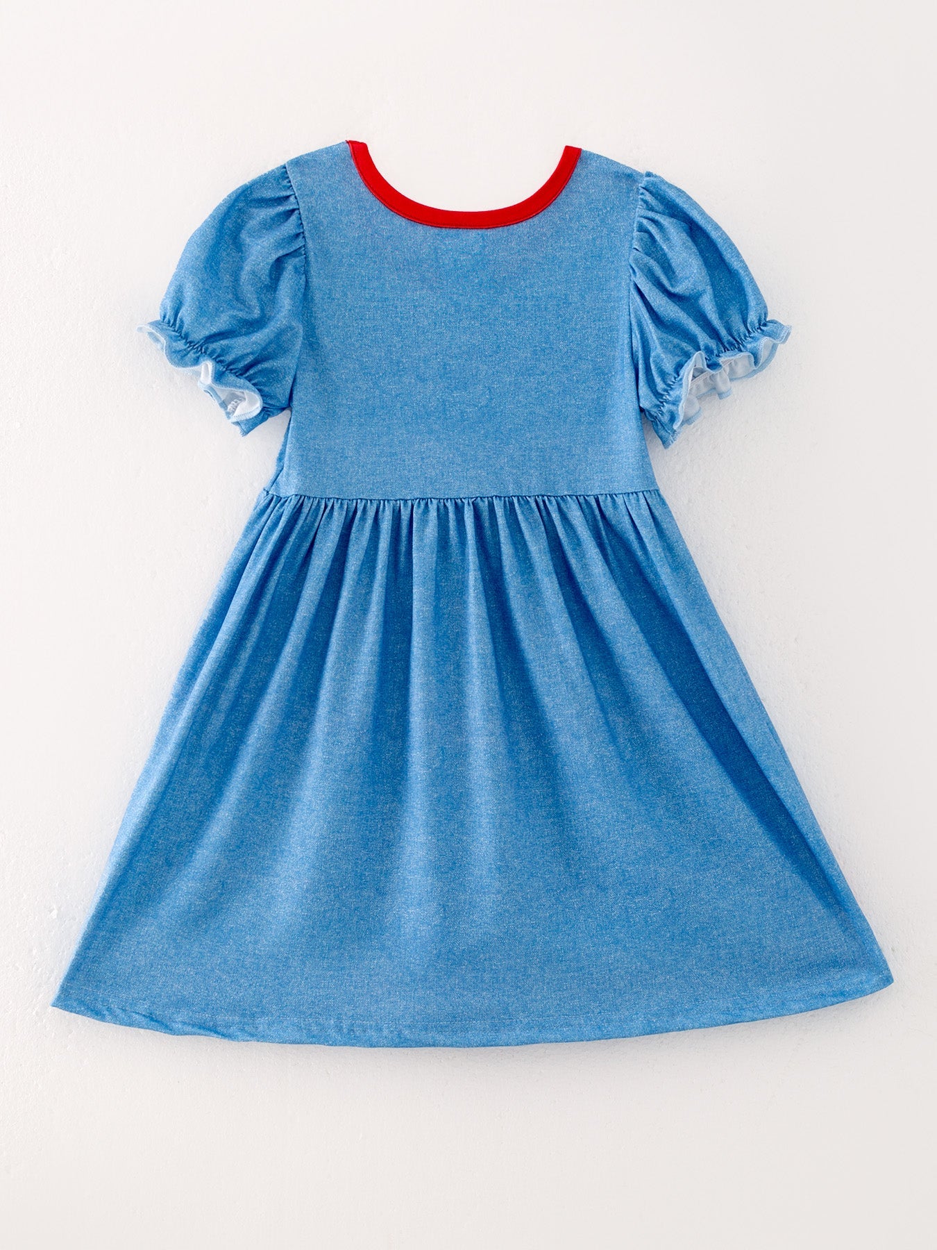 Girls Blue Farm Short Sleeve Dress - Cotton Blend Summer Dress