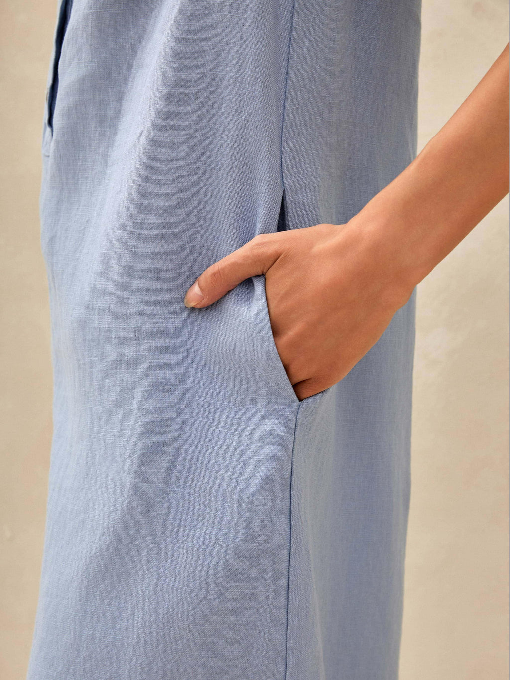 TAYLOR 100% Linen Sleeveless Button-Front Maxi Dress with High Slit