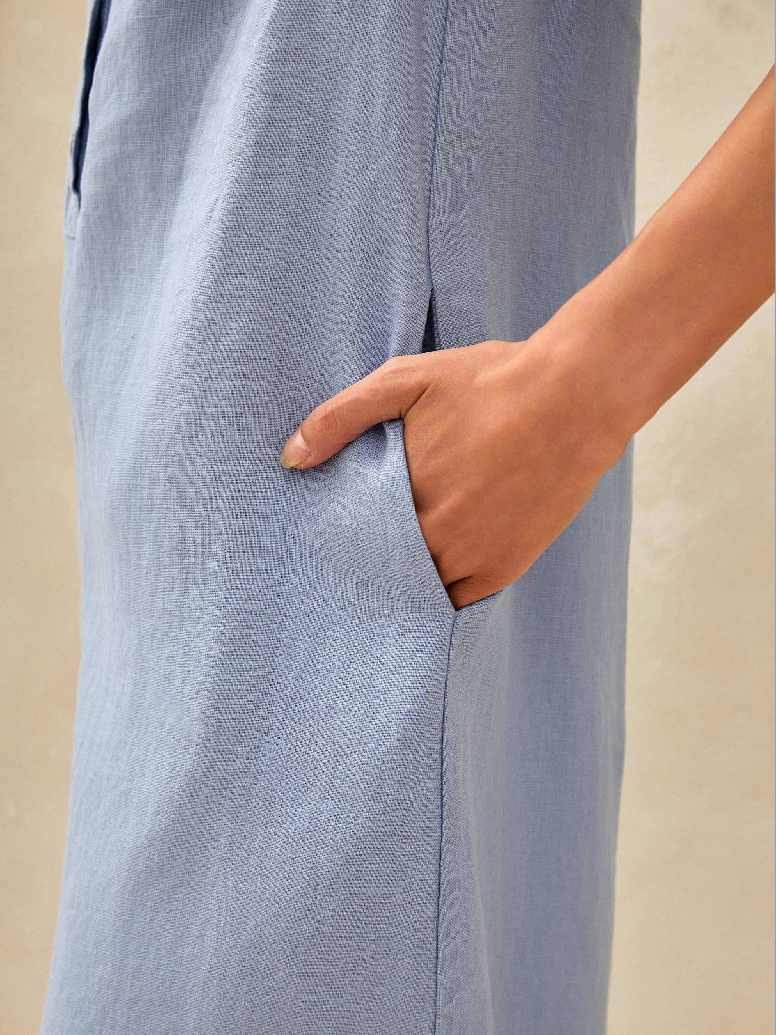 TAYLOR 100% Linen Sleeveless Button-Front Maxi Dress with High Slit