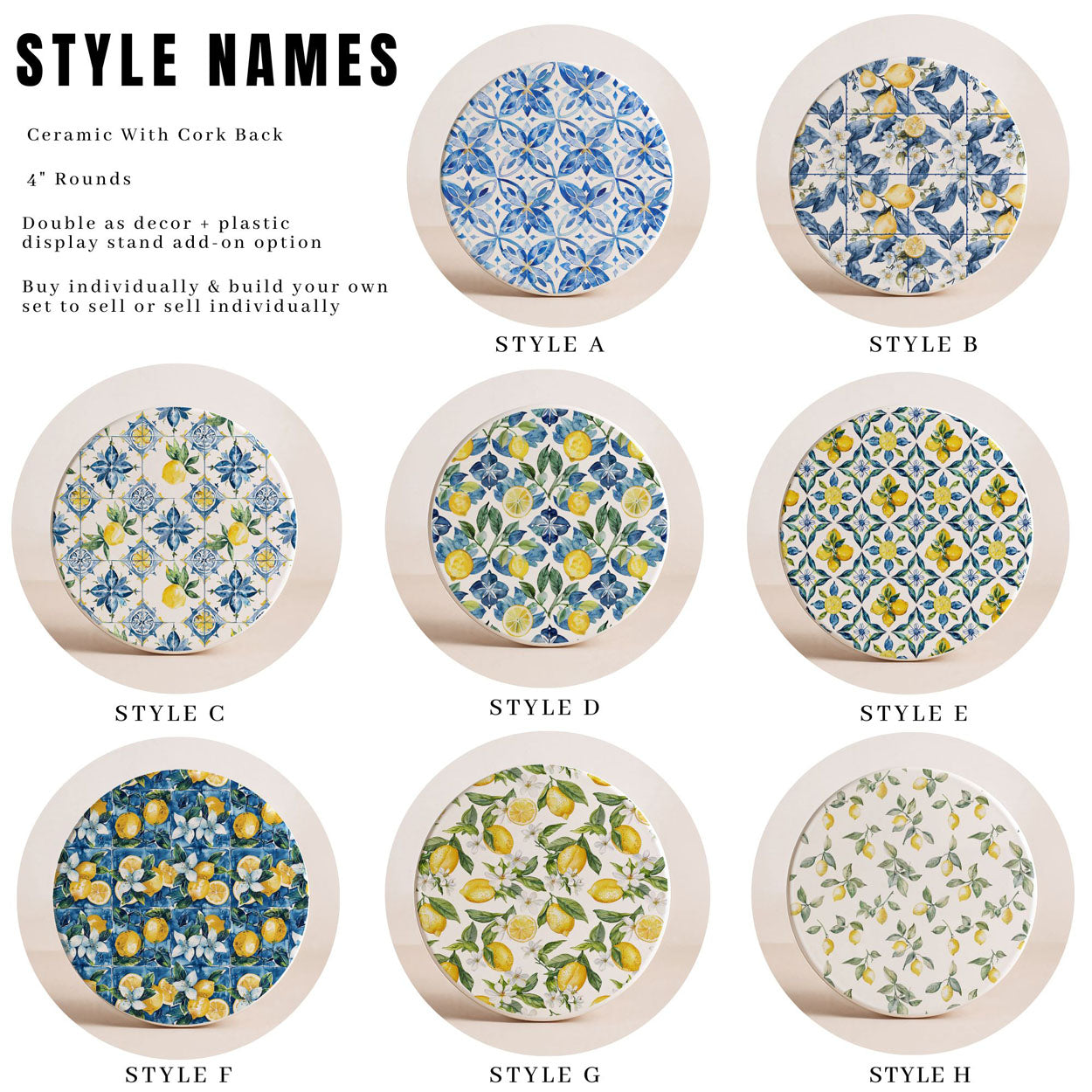 Mediterranean Lemon Ceramic Coaster