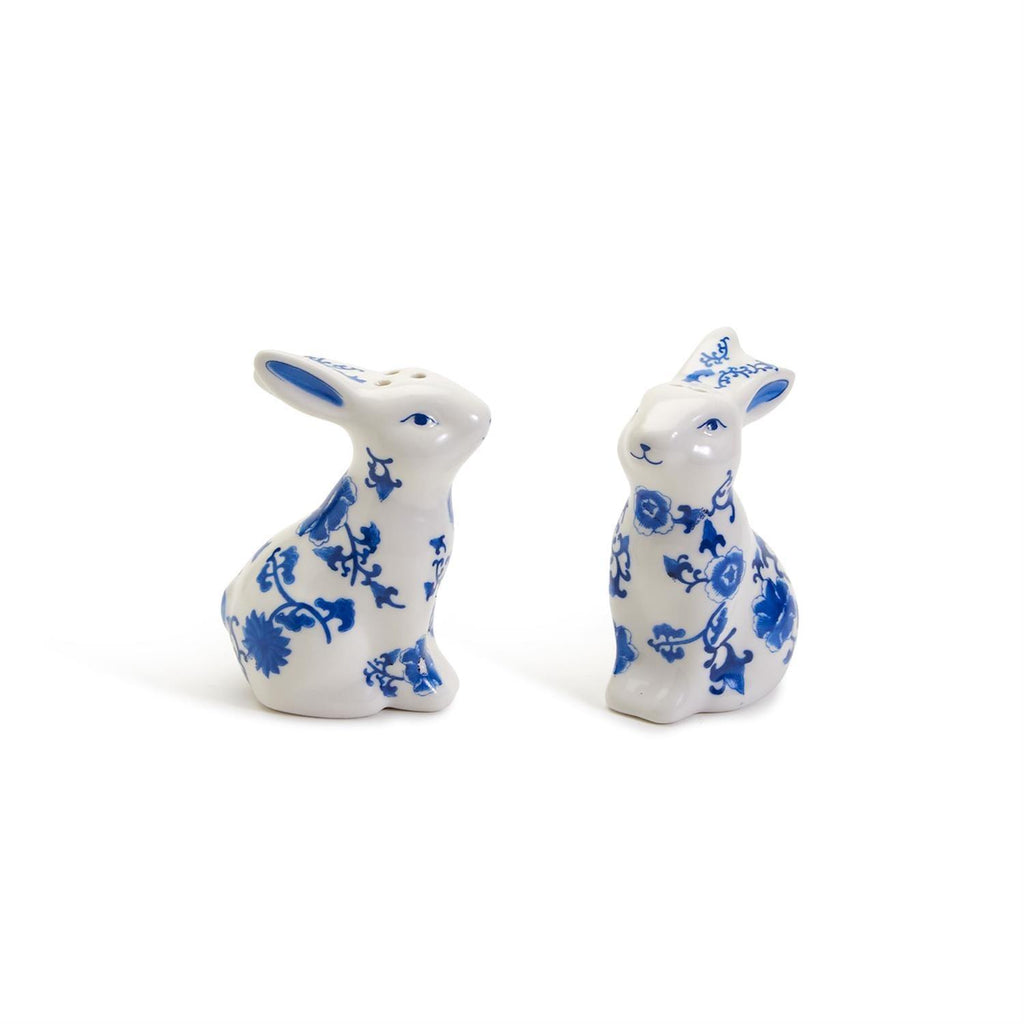 Blue and White Bunny Salt & Pepper Shakers - Hand Painted Porcelain
