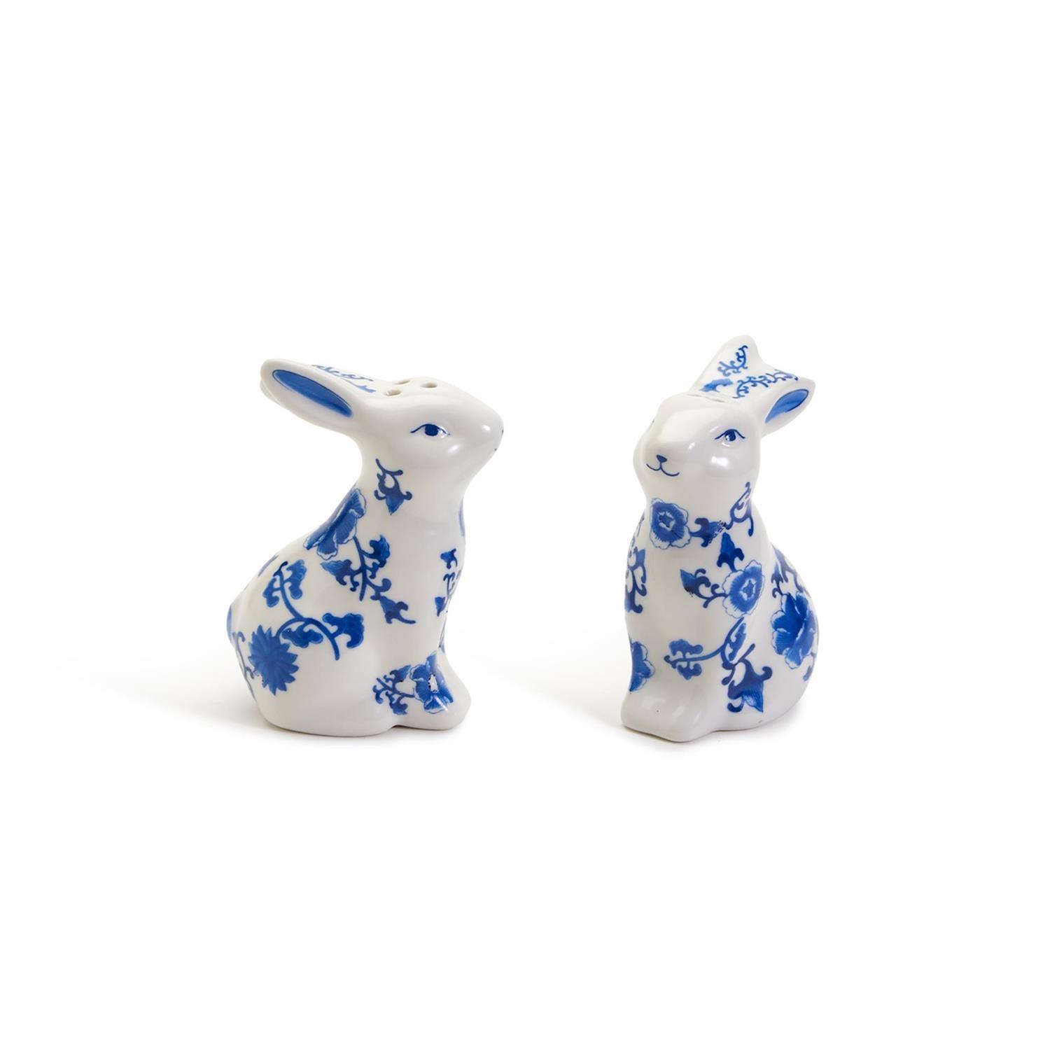 Blue and White Bunny Salt & Pepper Shakers - Hand Painted Porcelain