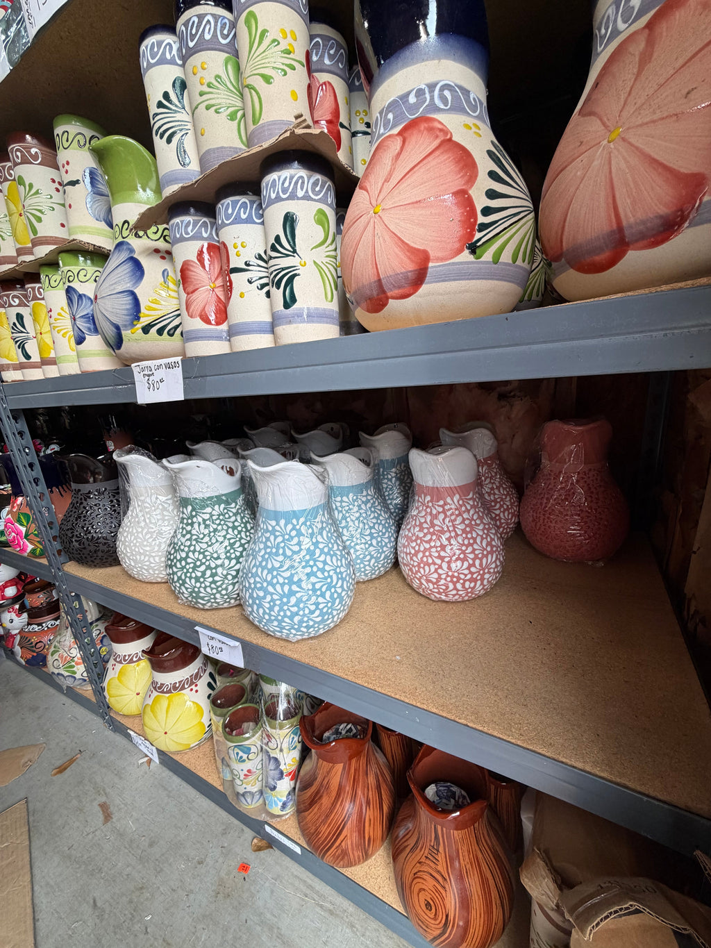 Hand-Painted Mexican Ceramic Pitcher - Blue & White Floral
