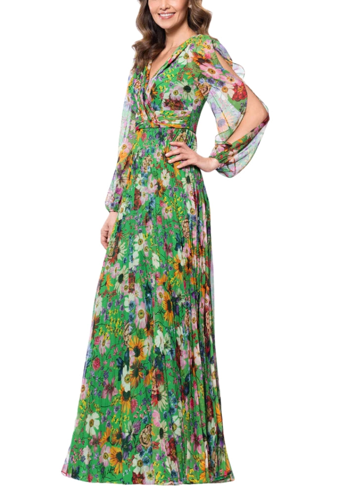 Betsy and Adam Katarina Floral Chiffon Gown