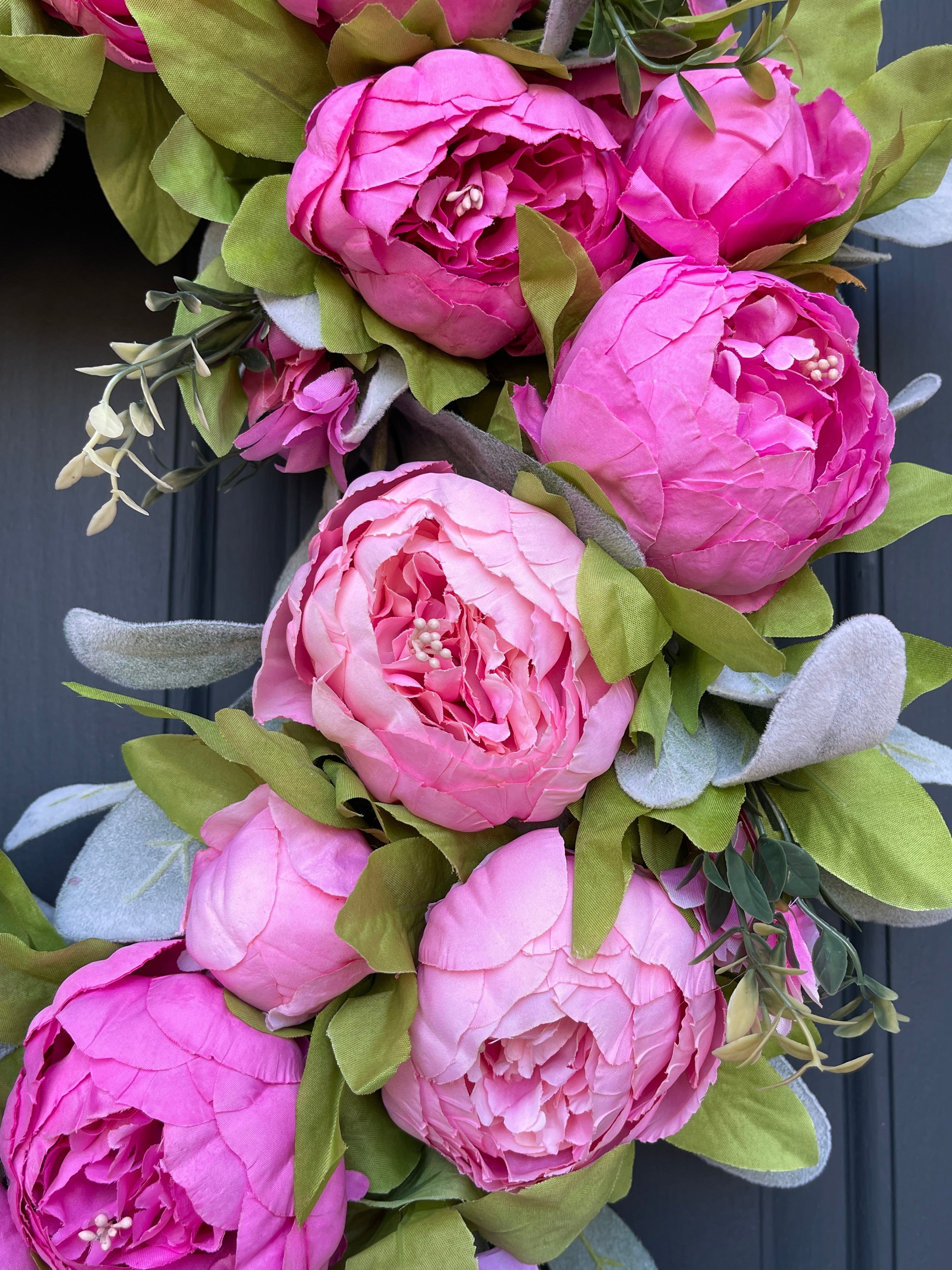 Spring + Summer Pink Peony & Lambs Ear Wreath