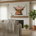 Highland Cow Floral Wreath Painting Canvas Wall Art