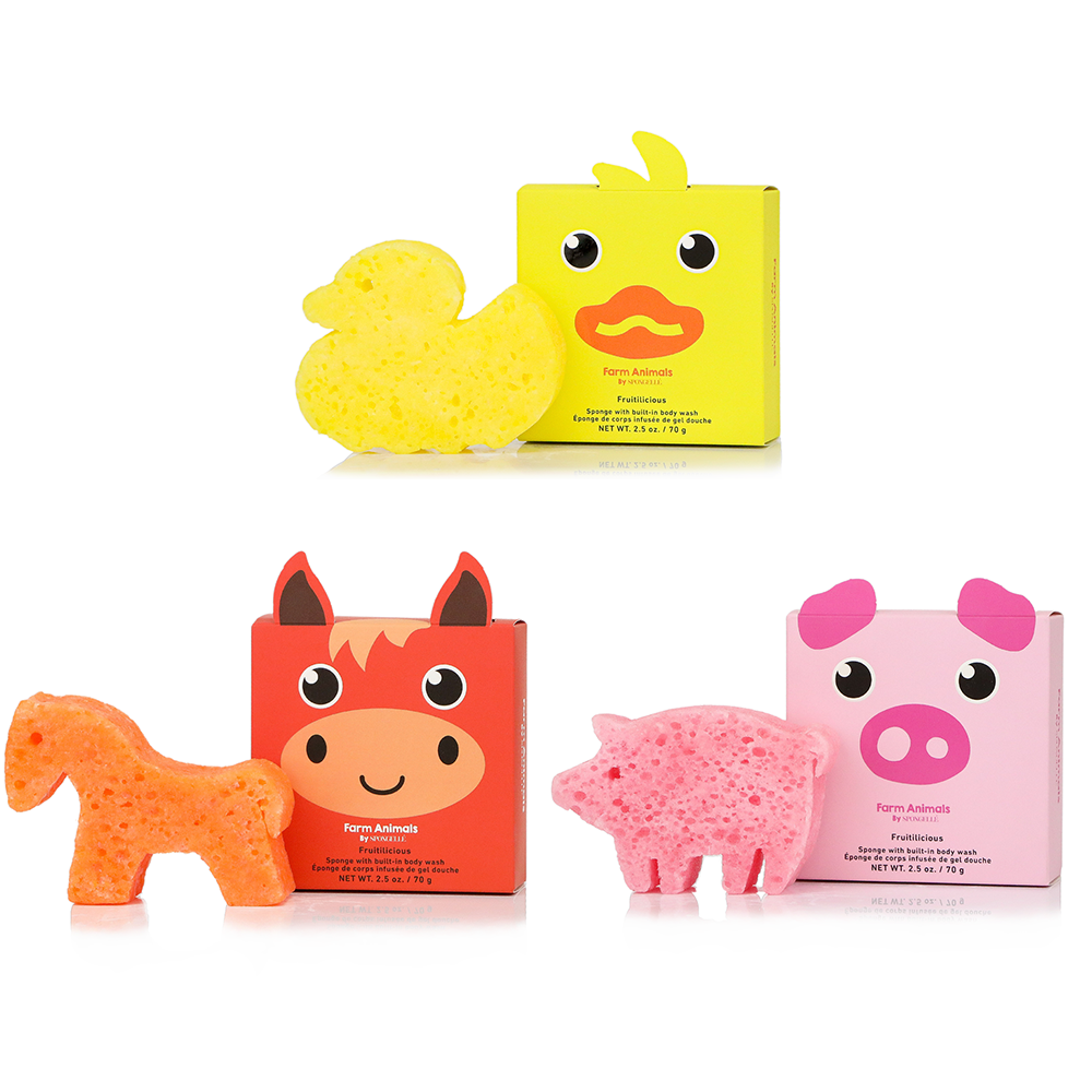 Farm Animals Bath Sponge Set - 3-Pack Gift Box
