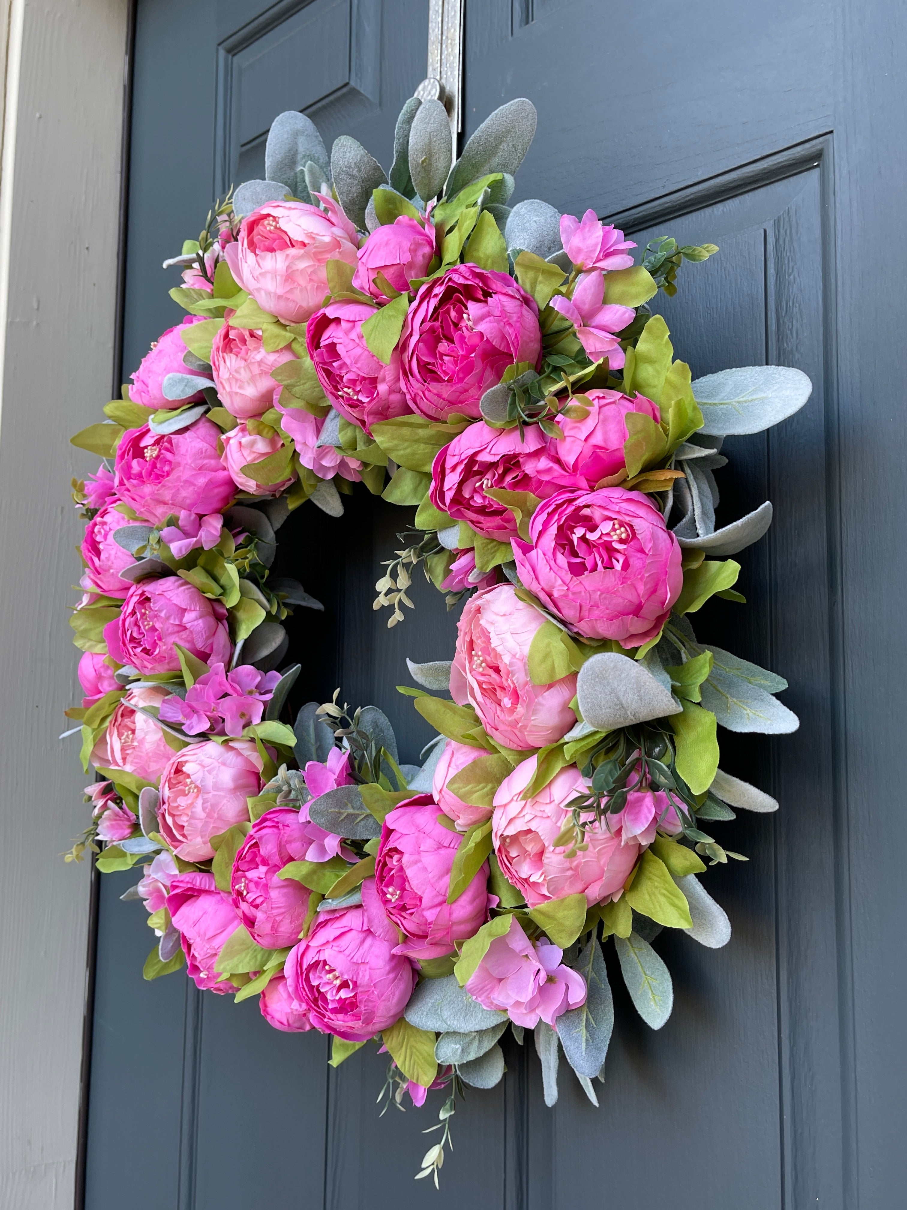 Purple Peony Spring Wreath - Handcrafted Grapevine Door Wreath