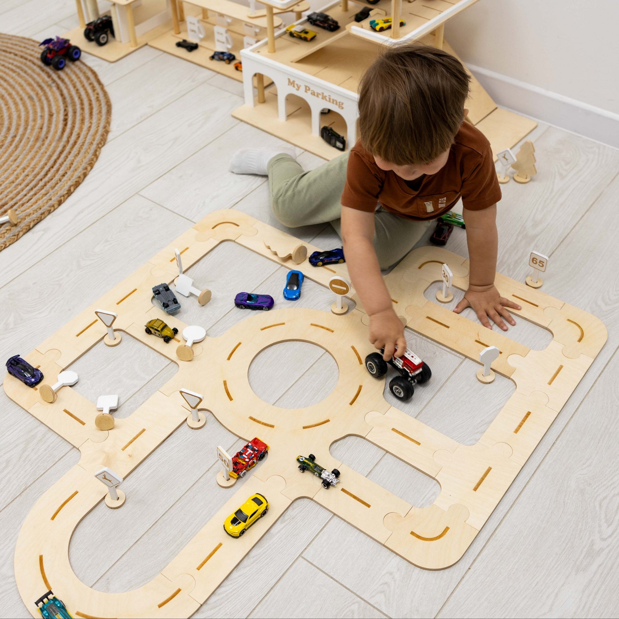 Handcrafted Wooden Car Track Toy for Toddlers