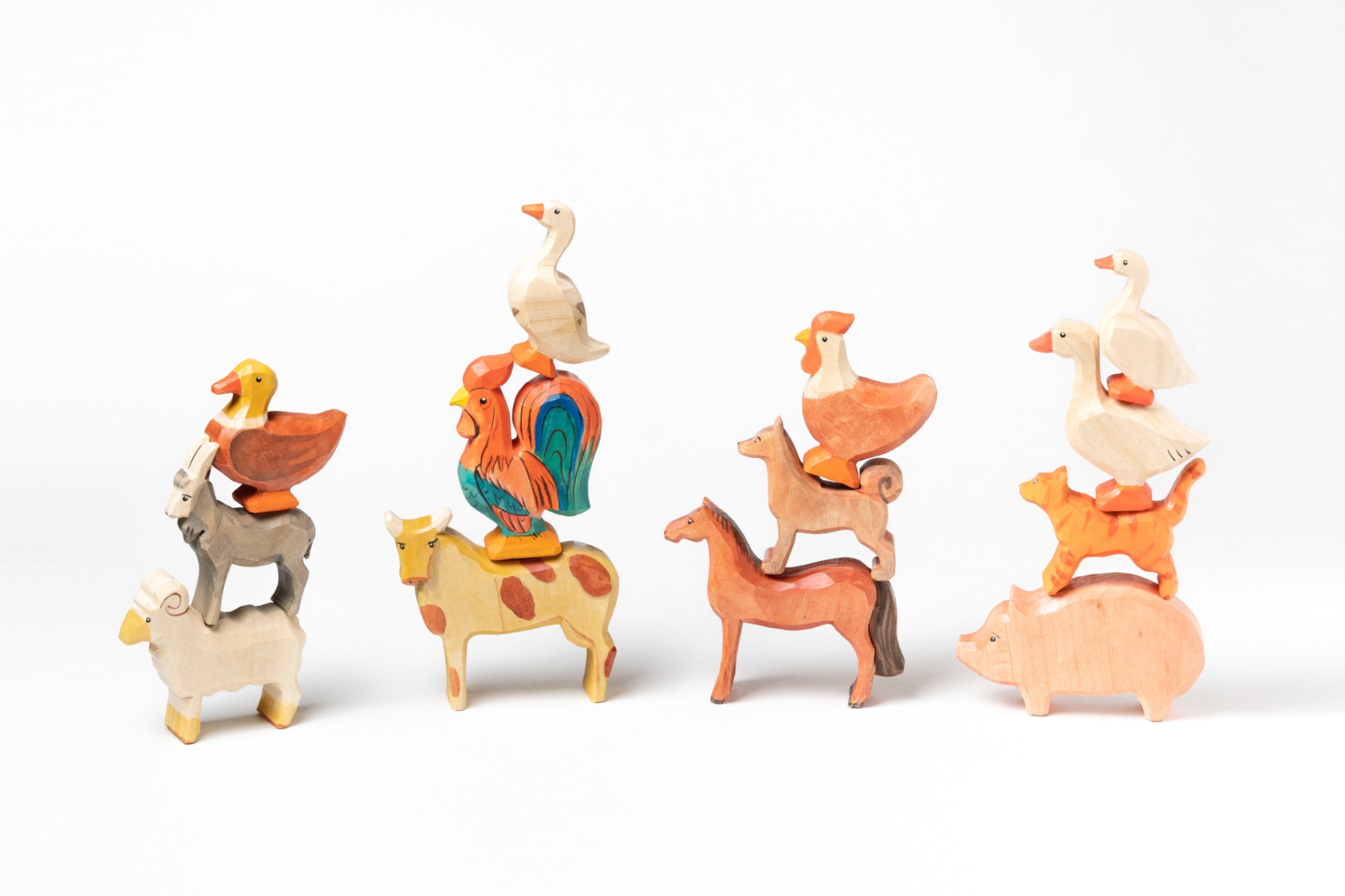 Waldorf Wooden Farm Animals Set - 13 Piece Hand-Painted Collection