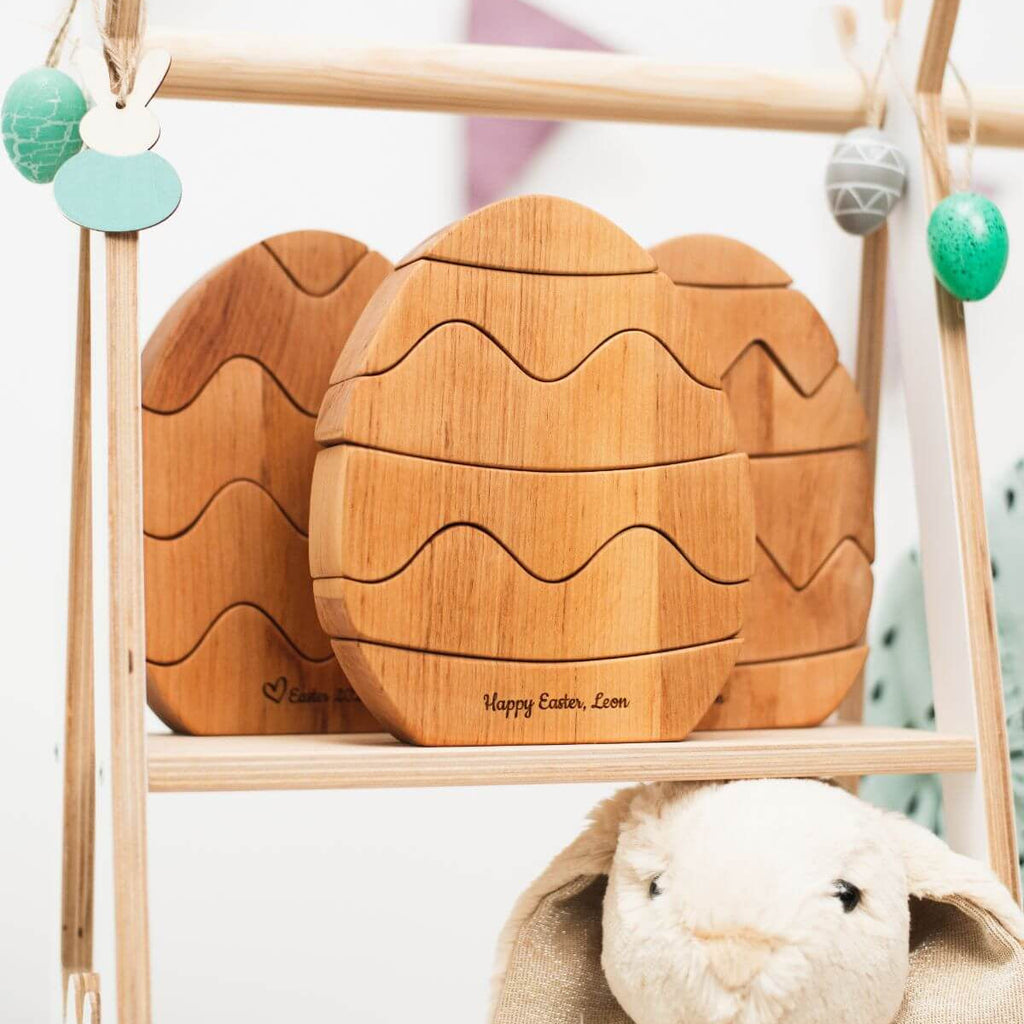 Wooden Easter Egg Stacker Toy - Personalized Montessori Stacking Toy for Toddlers
