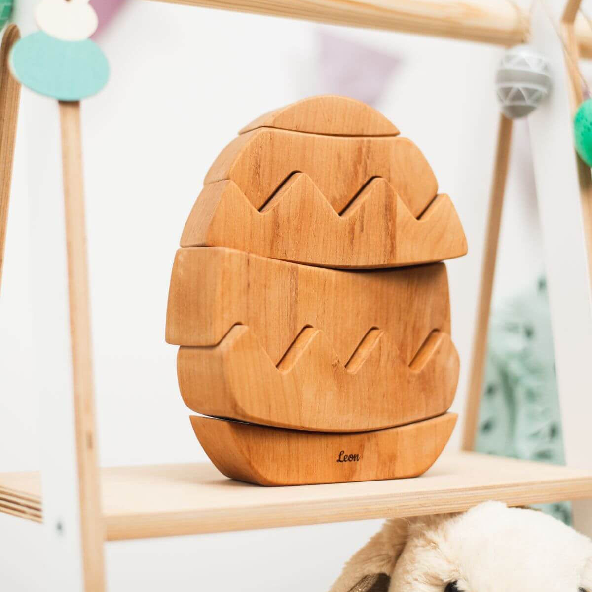 Wooden Easter Egg Stacker Toy - Personalized Montessori Stacking Toy for Toddlers