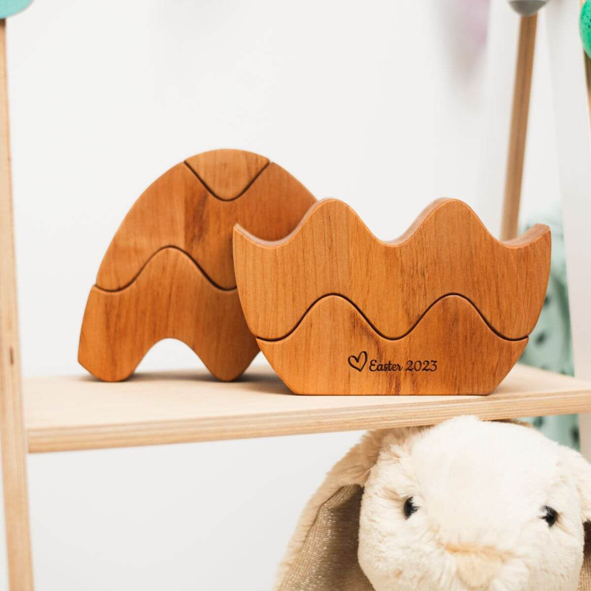Wooden Easter Egg Stacker Toy - Personalized Montessori Stacking Toy for Toddlers