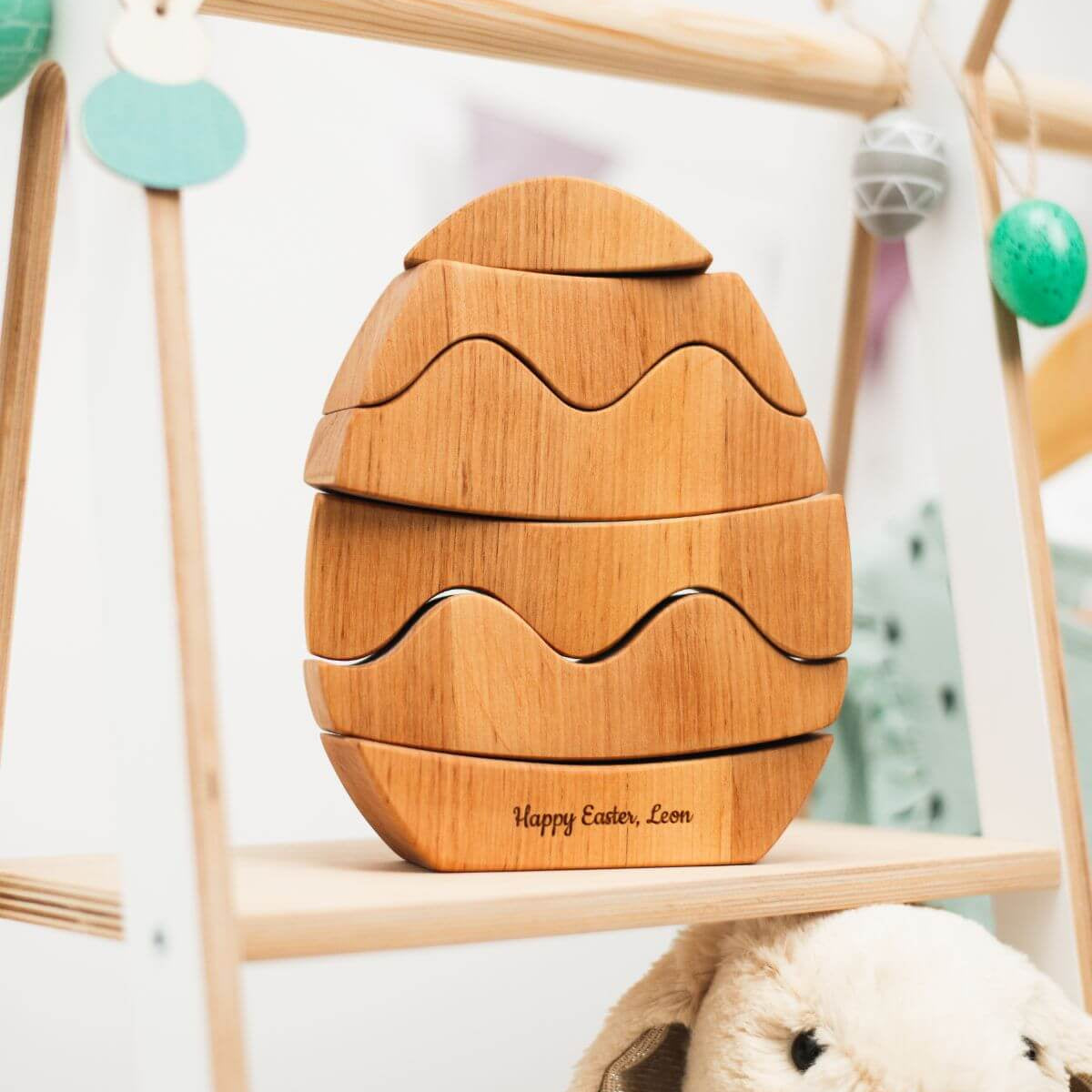 Wooden Easter Egg Stacker Toy - Personalized Montessori Stacking Toy for Toddlers