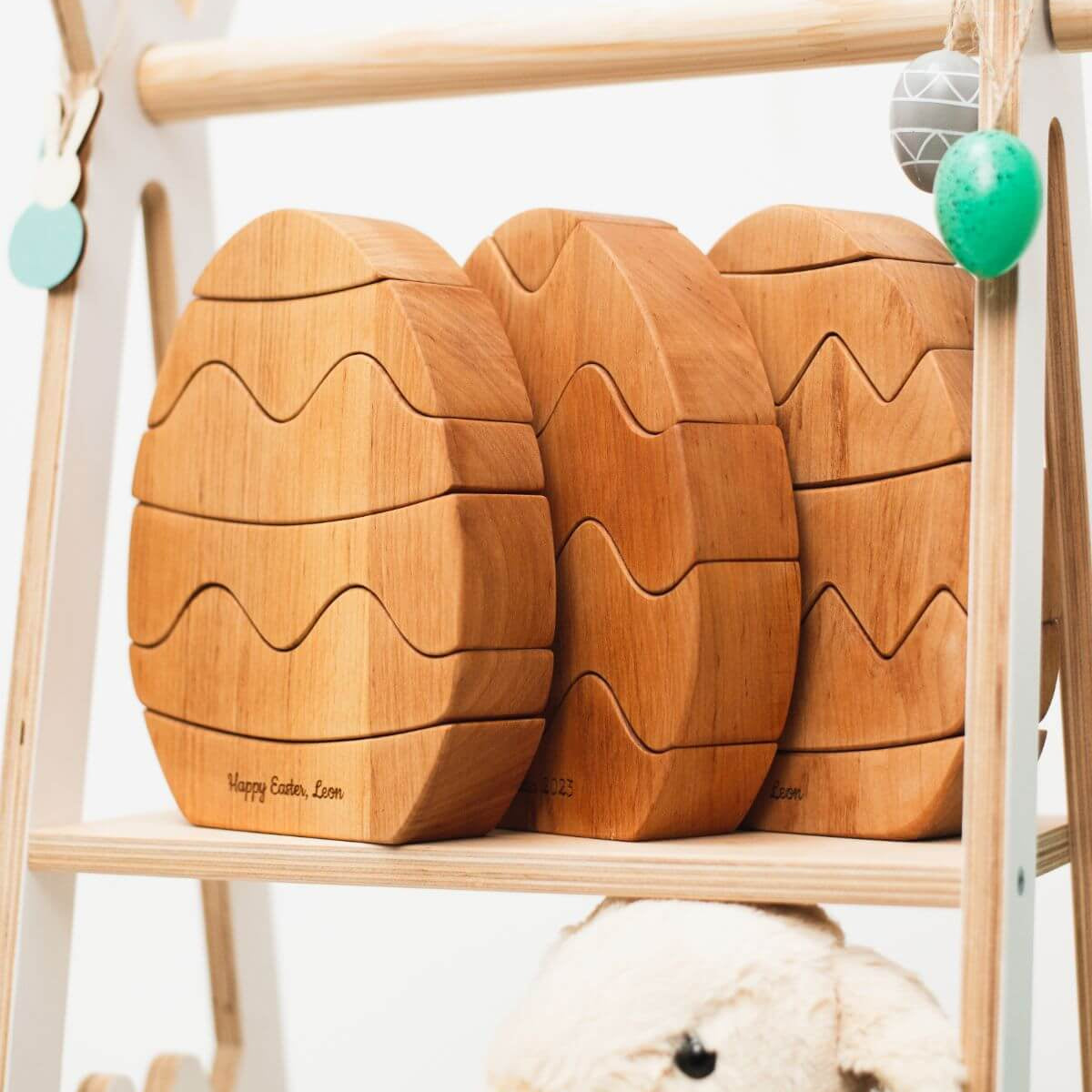 Wooden Easter Egg Stacker Toy - Personalized Montessori Stacking Toy for Toddlers