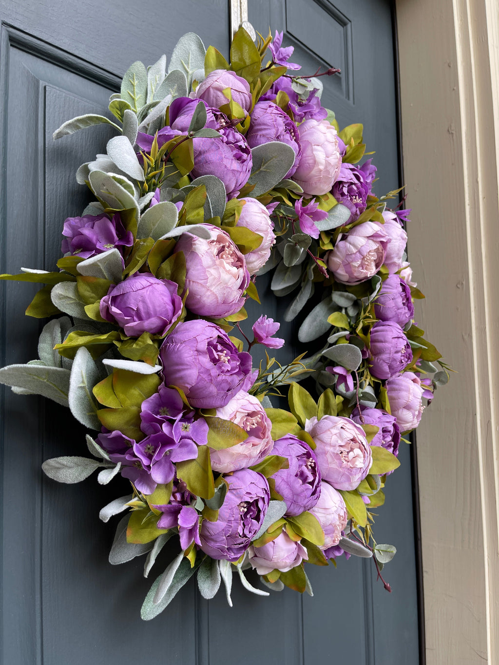 Purple Peony Spring Wreath - Handcrafted Grapevine Door Wreath