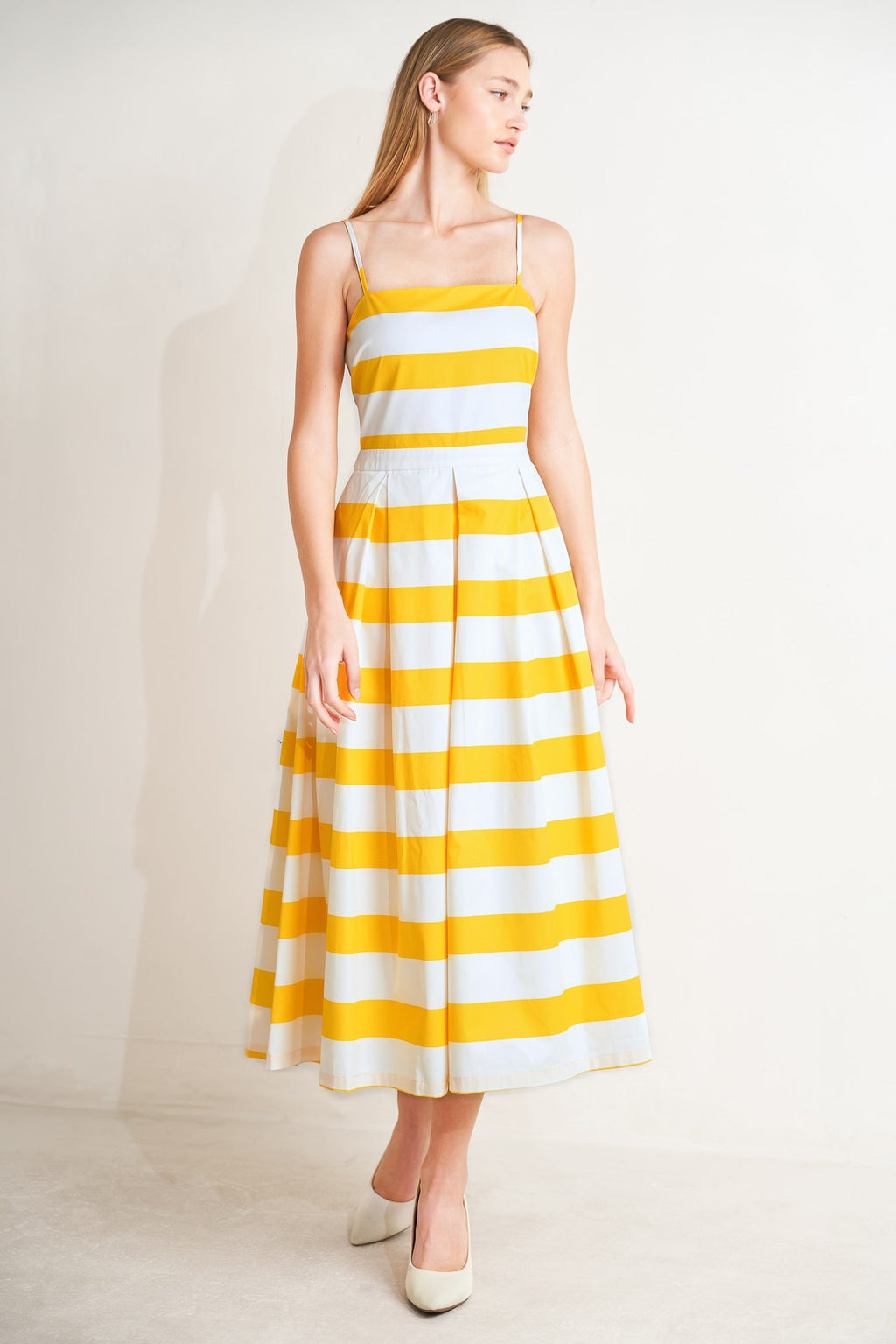 Honey Glow Woven Midi Dress - White Yellow Floral Cotton