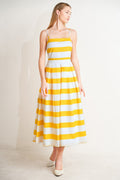 Honey Glow Woven Midi Dress - White Yellow Floral Cotton