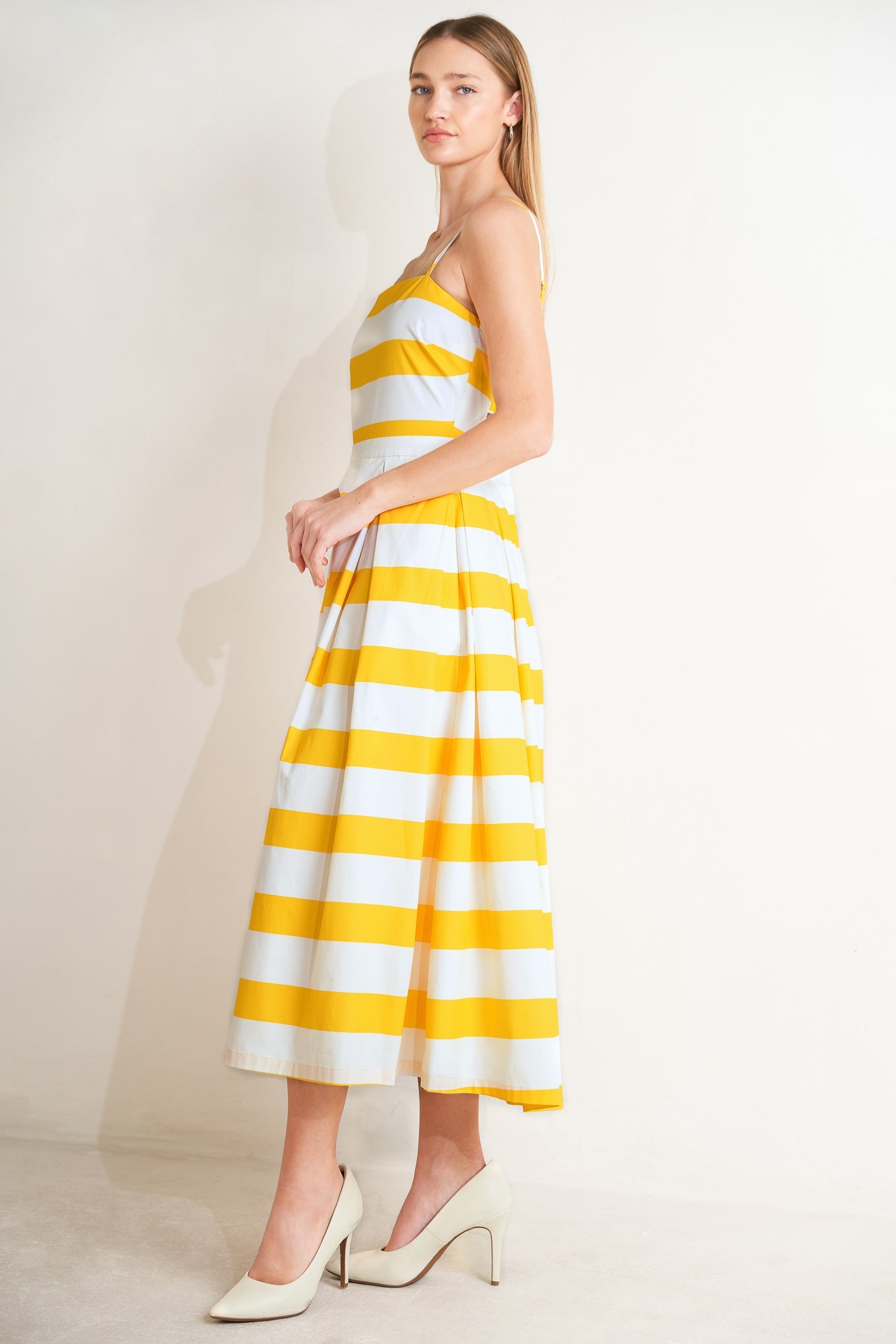 Honey Glow Woven Midi Dress - White Yellow Floral Cotton
