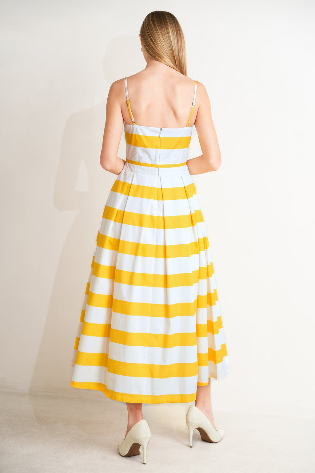 Honey Glow Woven Midi Dress - White Yellow Floral Cotton