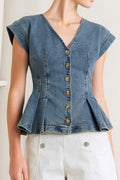 NO SECOND THOUGHT WASHED DENIM TOP