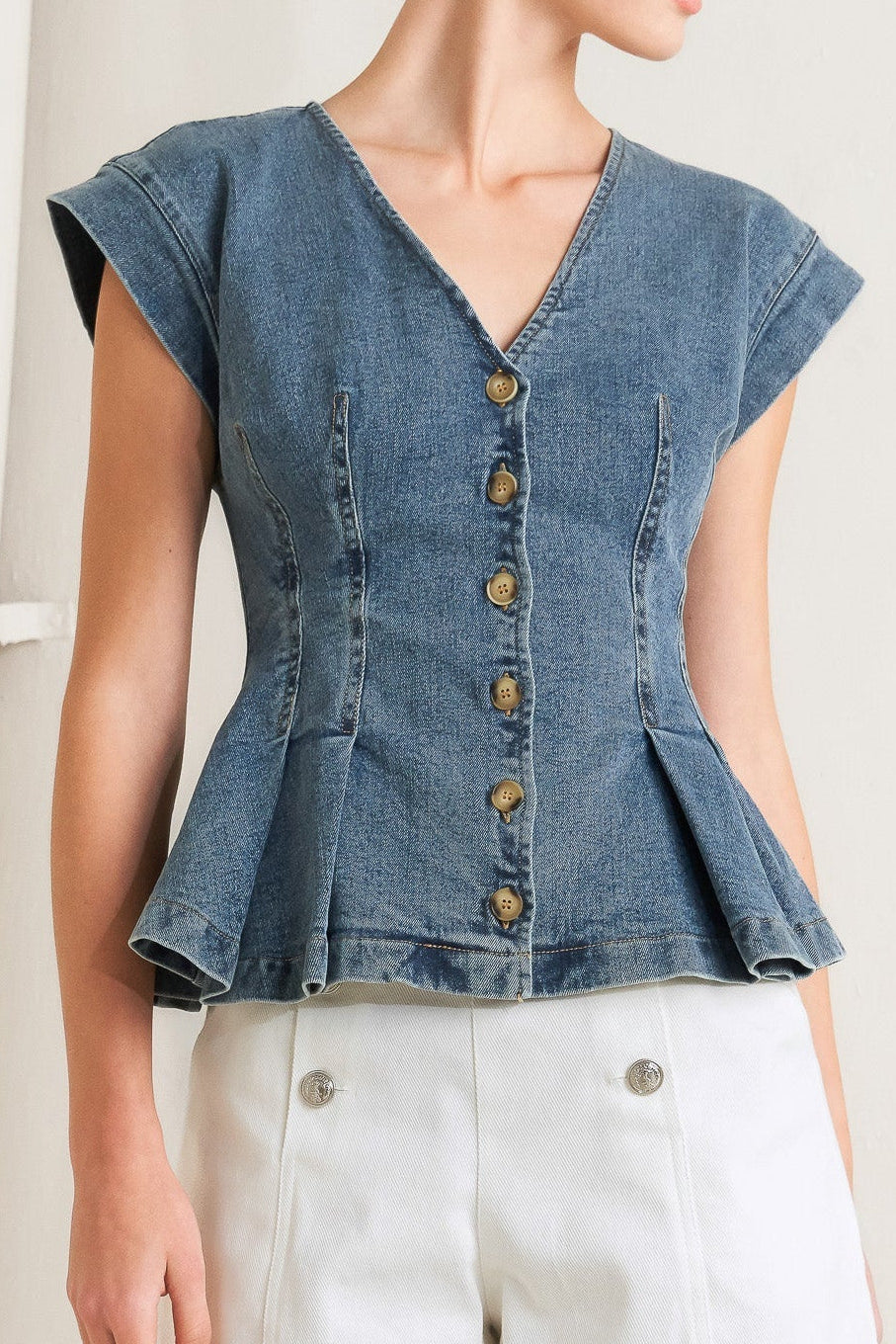 NO SECOND THOUGHT WASHED DENIM TOP