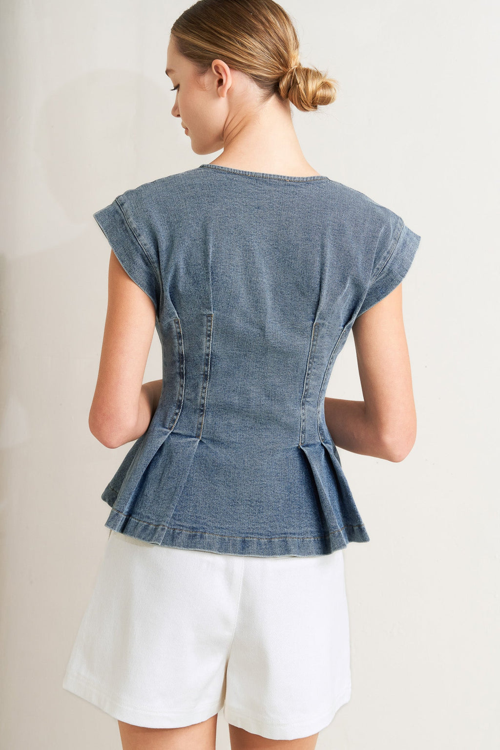 NO SECOND THOUGHT WASHED DENIM TOP