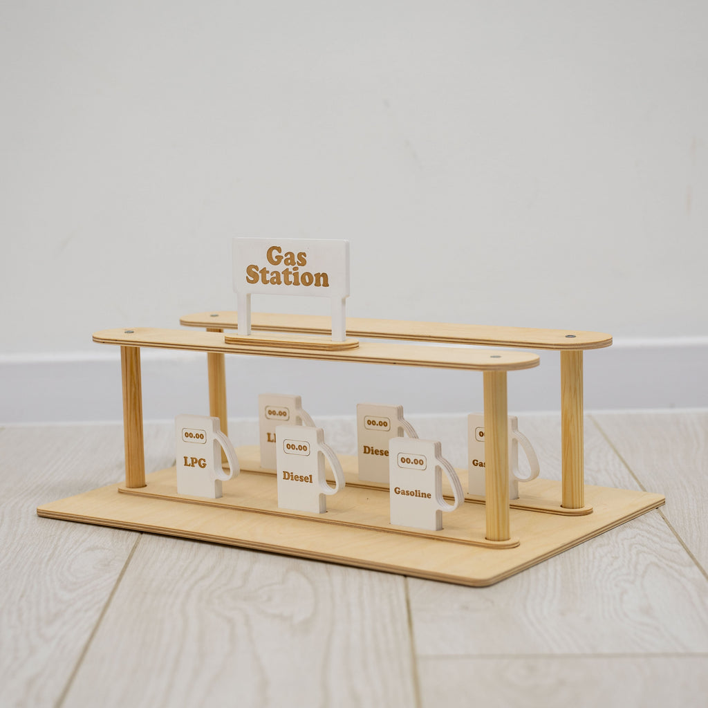 Handcrafted Wooden Gas Station & Car Wash Toy for Kids
