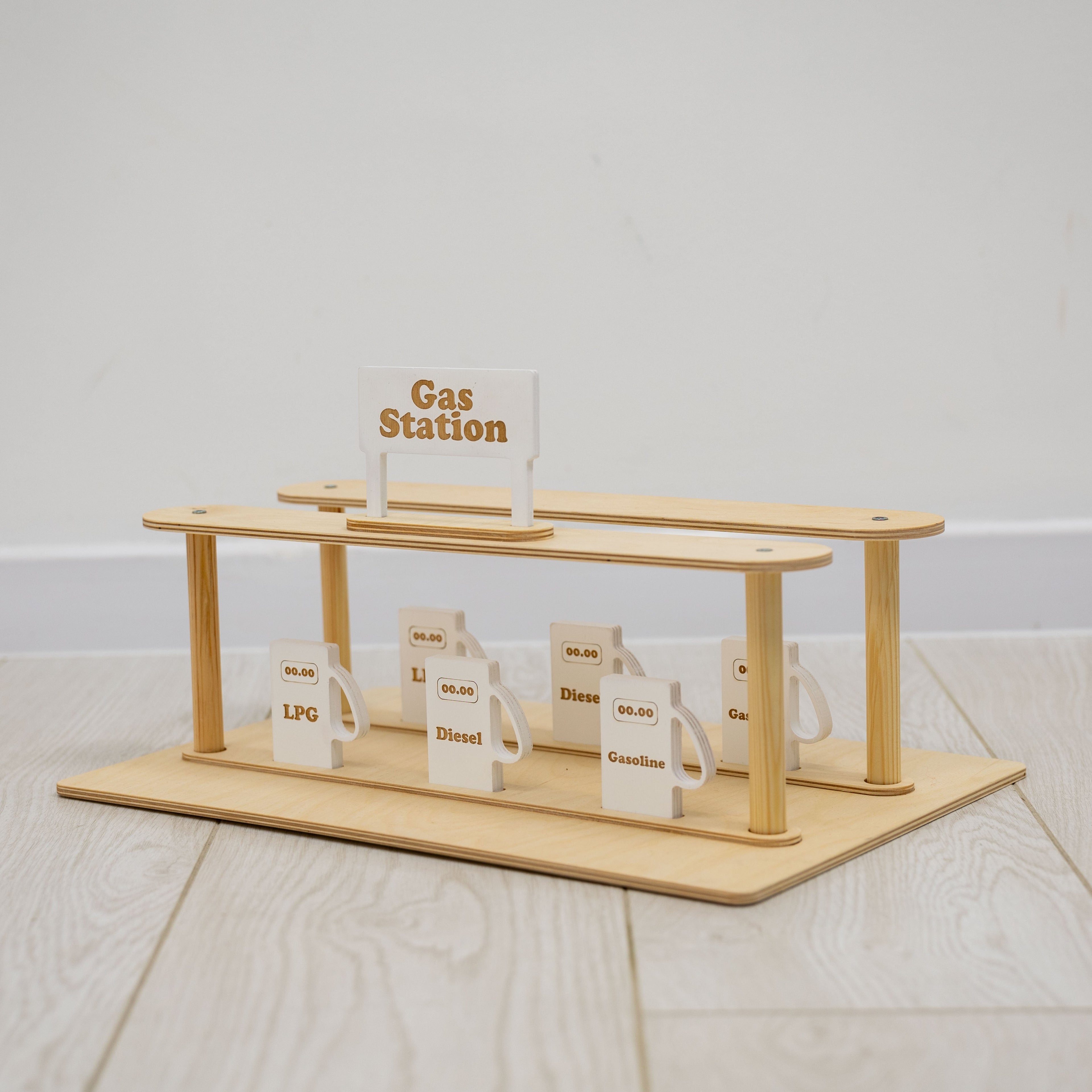 Handcrafted Wooden Gas Station & Car Wash Toy for Kids