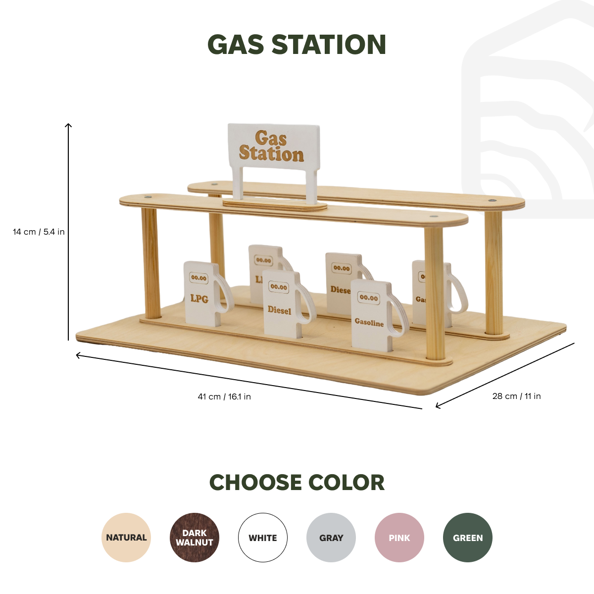 Handcrafted Wooden Gas Station & Car Wash Toy for Kids