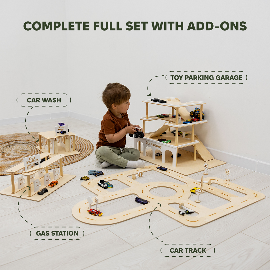 Handcrafted Wooden Gas Station & Car Wash Toy for Kids