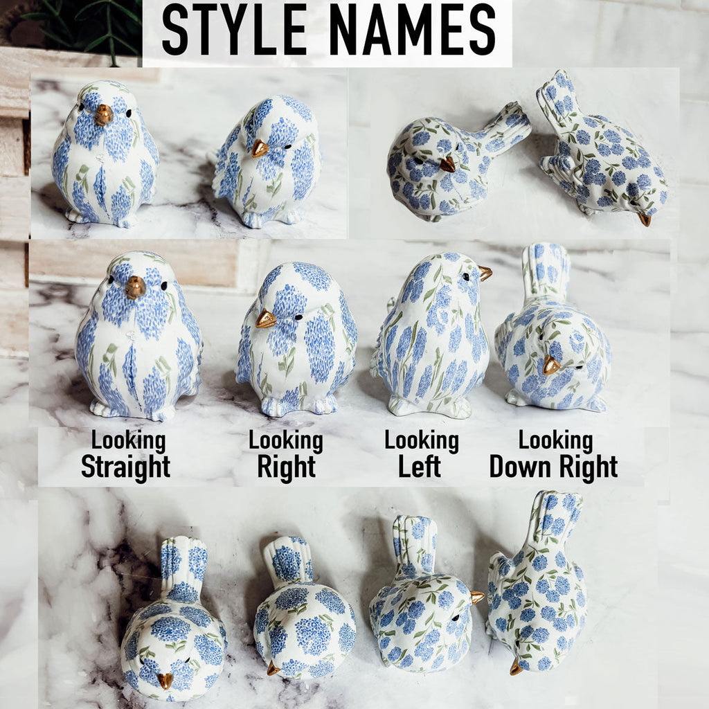 Blue Hydrangea Decorative Bird Figurines