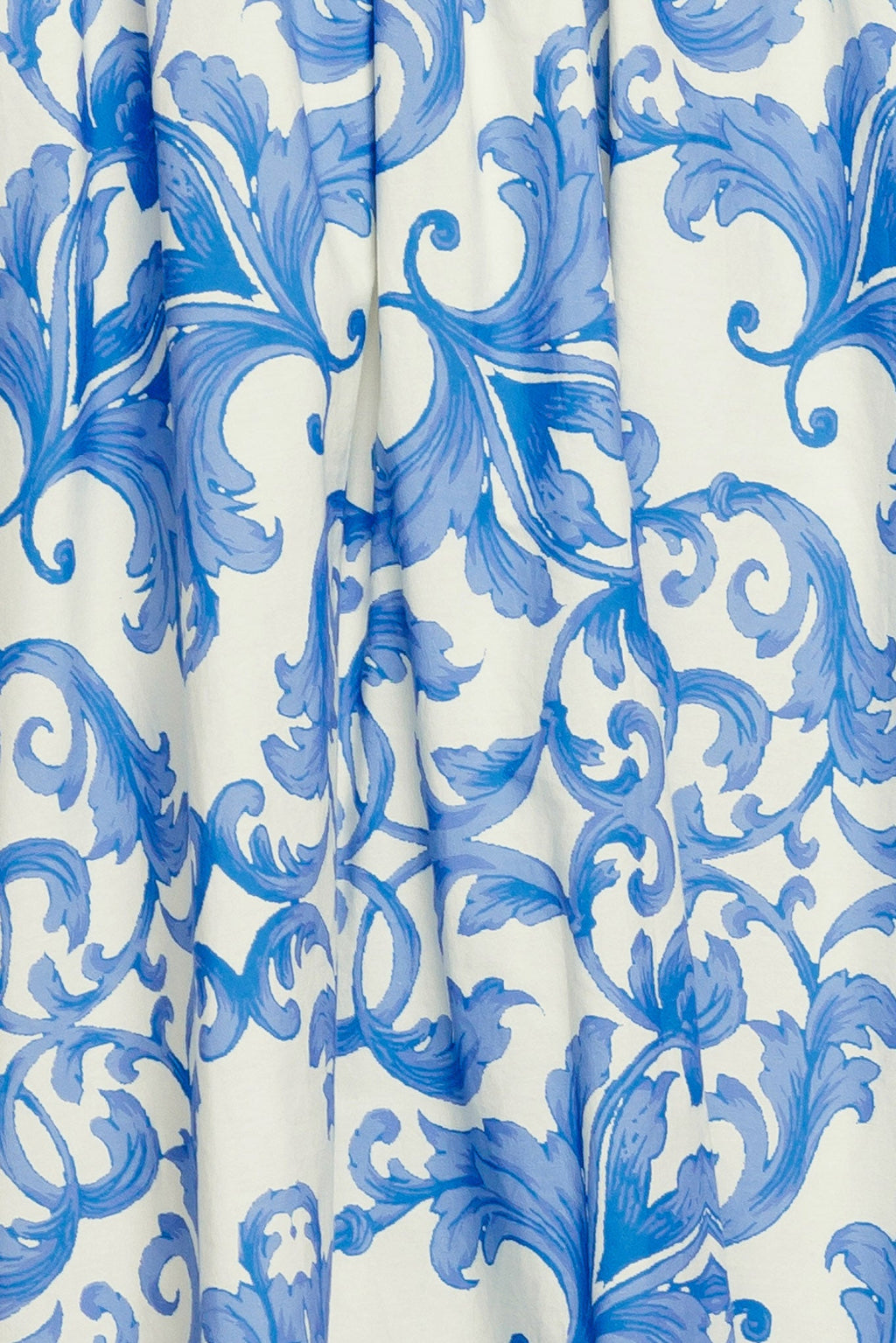 Azure Scroll Woven Midi Dress with Smocked Back