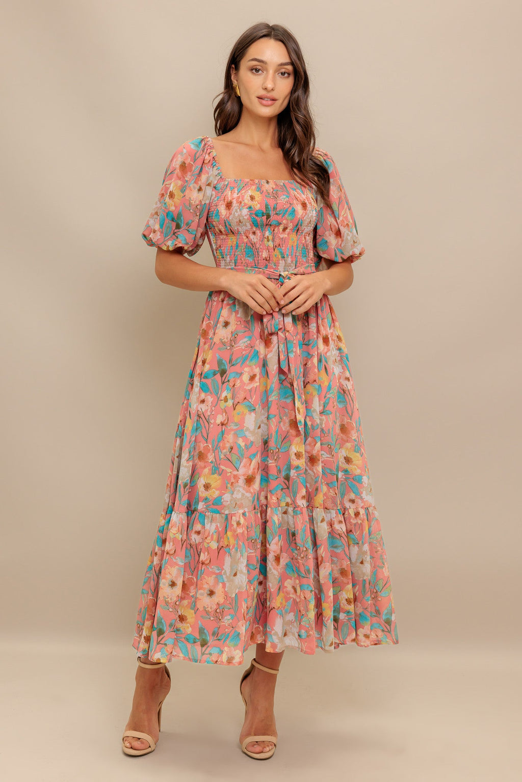 ROSY TWILIGHT WOVEN MIDI DRESS